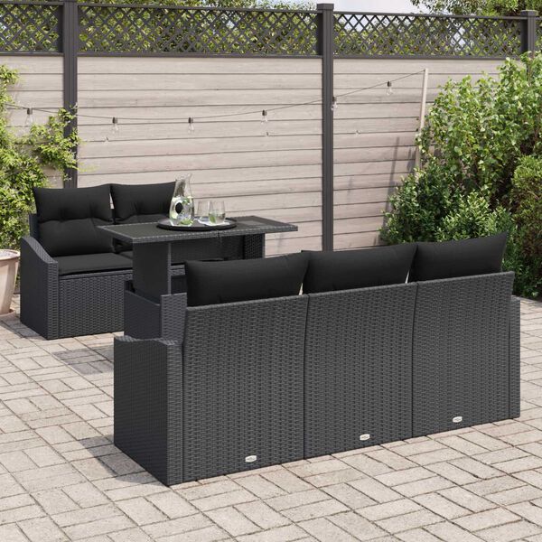 vidaXL Ensemble de canap&eacute; de jardin avec coussin 6 pcs Noir polyrotin
