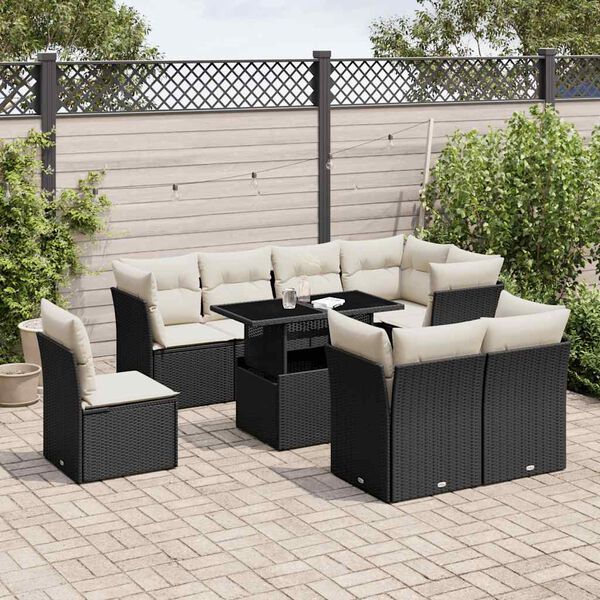 vidaXL Salon de jardin 9 pcs avec coussins noir r&eacute;sine tress&eacute;e