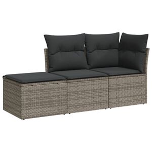 vidaXL Salon de jardin avec coussins 3 pcs gris r&eacute;sine tress&eacute;e
