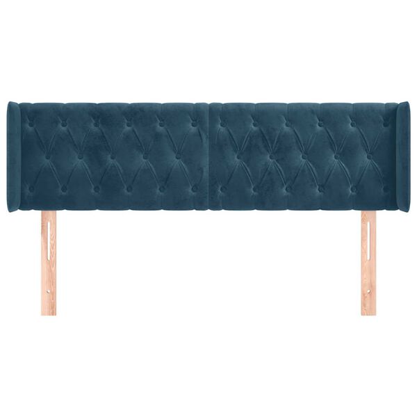 vidaXL T&ecirc;te de lit avec oreilles Bleu fonc&eacute; 147x16x78/88 cm Velours
