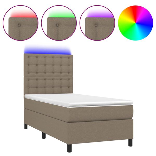 vidaXL Sommier &agrave; lattes de lit et matelas et LED Taupe 80x200cm Tissu