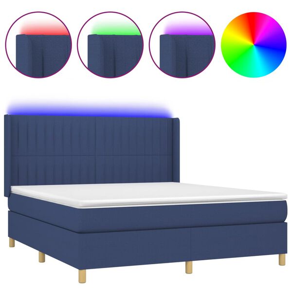 vidaXL Sommier &agrave; lattes de lit matelas et LED Bleu 180x200 cm Tissu