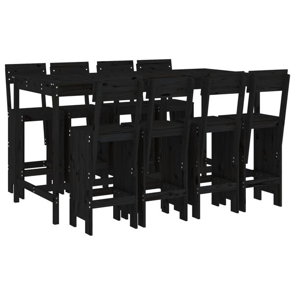 vidaXL Ensemble de bar de jardin 7 pcs noir bois de pin massif