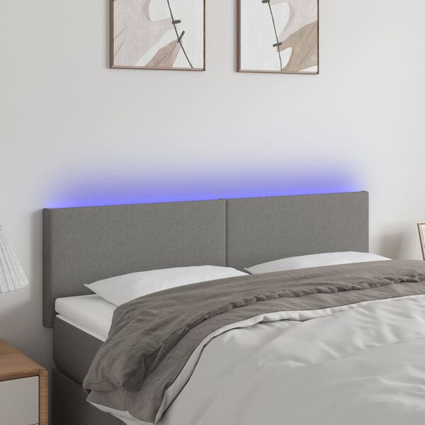 vidaXL T&ecirc;te de lit &agrave; LED gris fonc&eacute; 144x5x78/88 cm tissu