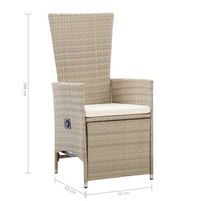 vidaXL Chaises inclinables 2 pcs et coussins Résine tressée Beige