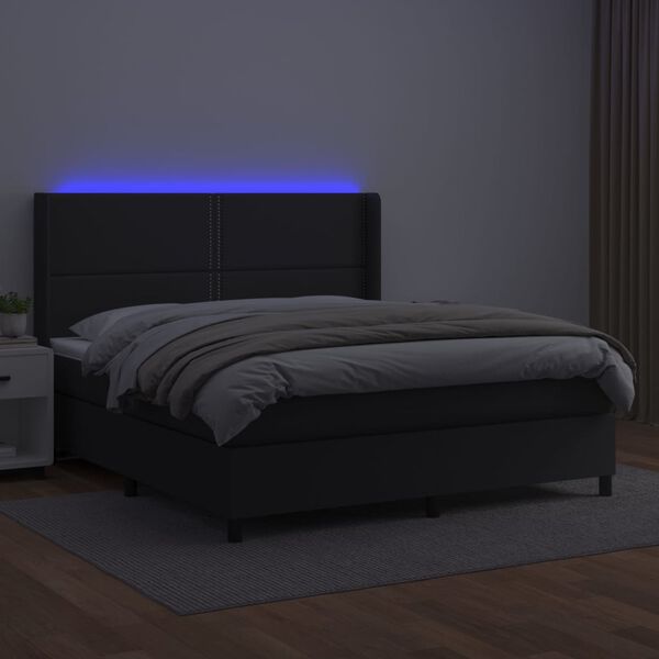 vidaXL Sommier &agrave; lattes de lit matelas LED Noir 180x200cm Similicuir