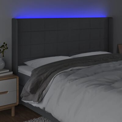 vidaXL Tête de lit à LED Gris foncé 203x16x118/128 cm Tissu