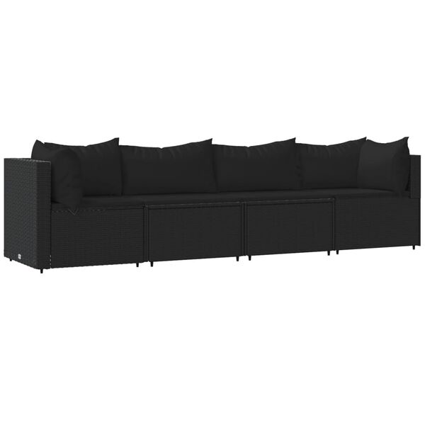 vidaXL Salon de jardin 4 pcs avec coussins Noir R&eacute;sine tress&eacute;e