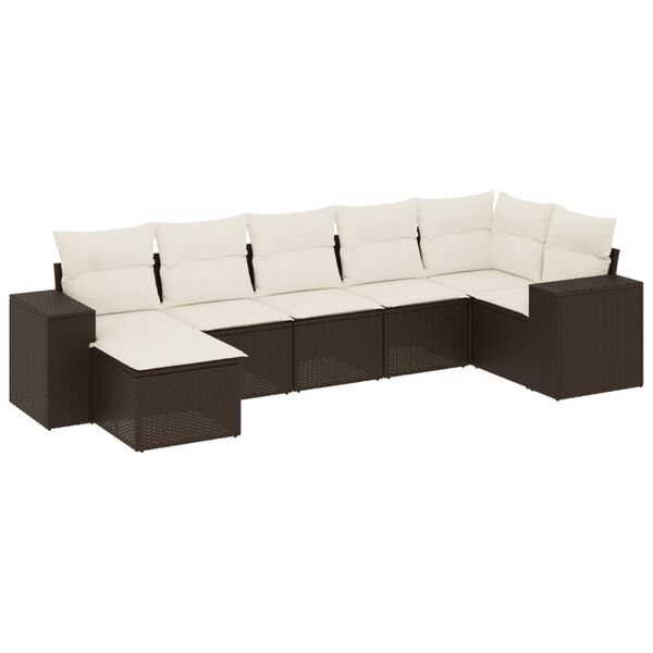 vidaXL Salon de jardin avec coussins 7 pcs marron r&eacute;sine tress&eacute;e