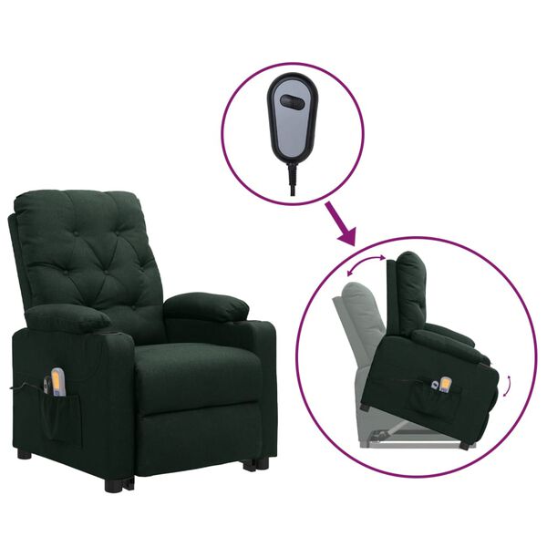 vidaXL Fauteuil de massage Vert fonc&eacute; Tissu