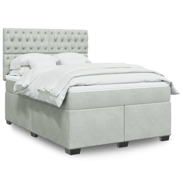 vidaXL Sommier &agrave; lattes de lit et matelas Gris clair 140x190cm Velours