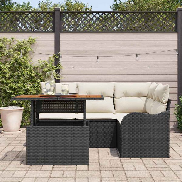 vidaXL Ensemble de canapé de jardin avec coussin 5 pcs Noir et crème