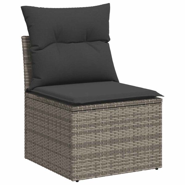vidaXL Salon de jardin 11 pcs avec coussins gris r&eacute;sine tress&eacute;e