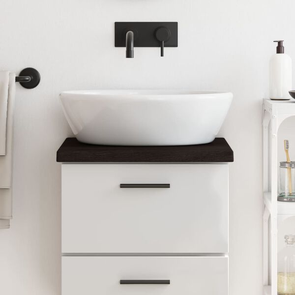 vidaXL Comptoir de salle de bain marron fonc&eacute; bois massif trait&eacute;