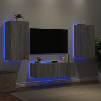 vidaXL Meuble TV muraux 3 pcs avec lumières LED sonoma gris
