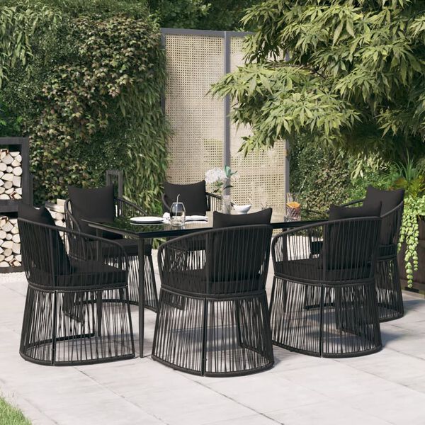vidaXL Ensemble à manger de jardin et coussins 7 pcs Noir Rotin PVC