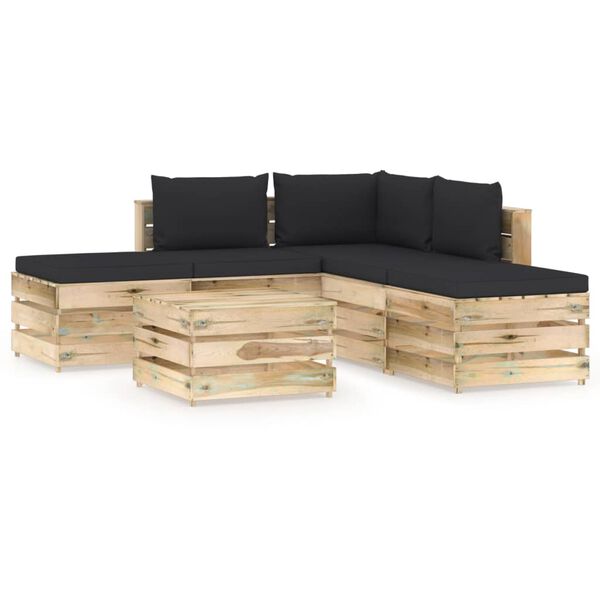 vidaXL Salon de jardin 6 pcs avec coussins Bois impr&eacute;gn&eacute; de vert