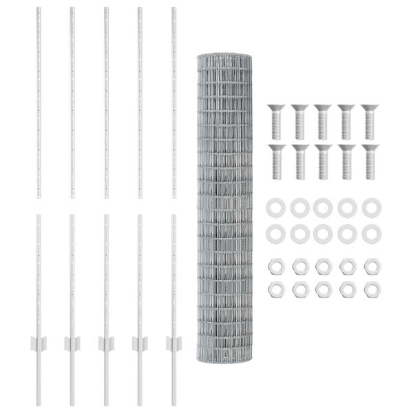 vidaXL Cl&ocirc;ture avec poteau Argent&eacute; 1,4 x 10 m Acier