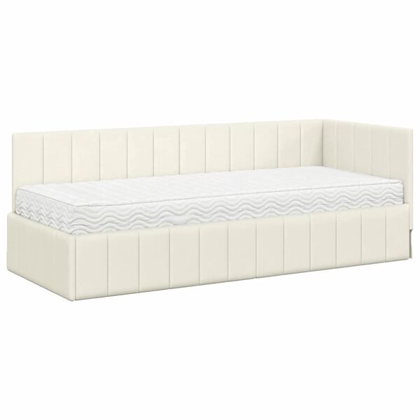vidaXL Cadre de lit d'angle avec matelas 2 pcs Cr&egrave;me Velours