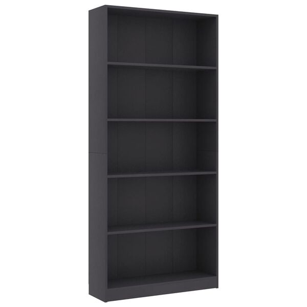 vidaXL Biblioth&egrave;que &agrave; 5 niveaux gris 80x24x175 cm bois d'ing&eacute;nierie