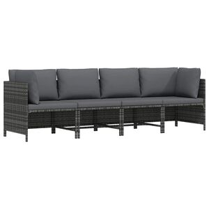 vidaXL Canap&eacute; de jardin &agrave; 4 places avec coussins Gris R&eacute;sine tress&eacute;e