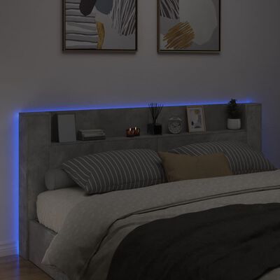 vidaXL Armoire tête de lit avec LED gris béton 220x16,5x103,5 cm