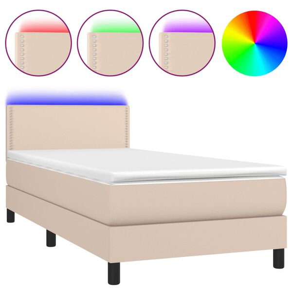 vidaXL Sommier &agrave; lattes de lit matelas et LED Cappuccino 90x200 cm