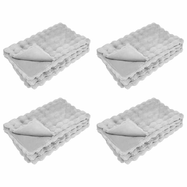 vidaXL Couverture en Fourrure de Lapin Synth&eacute;tique 4 pcs Gris
