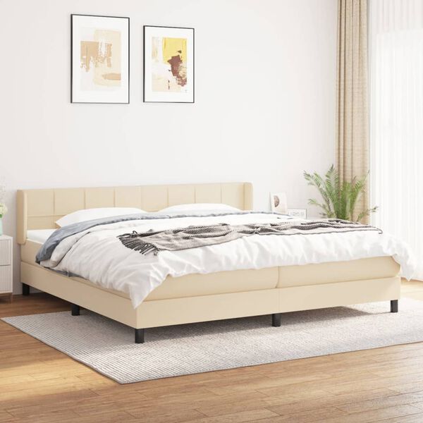vidaXL Sommier &agrave; lattes de lit avec matelas Cr&egrave;me 200x200 cm Tissu