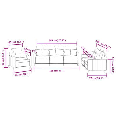 vidaXL Ensemble de canapés 3 pcs coussins gris foncé tissu