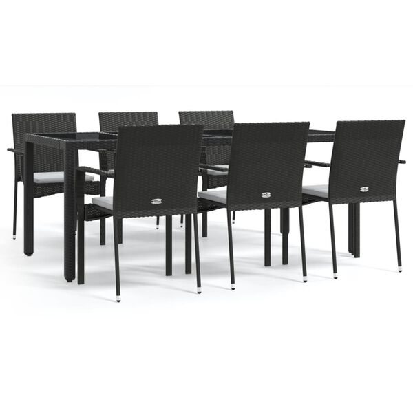 vidaXL Ensemble &agrave; manger de jardin coussins 7pcs Noir R&eacute;sine tress&eacute;e