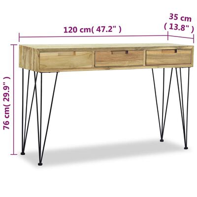 vidaXL Table console 120 x 35 x 76 cm Teck massif