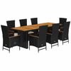 vidaXL Ensemble &agrave; manger de jardin 9pcs coussins noir r&eacute;sine tress&eacute;e