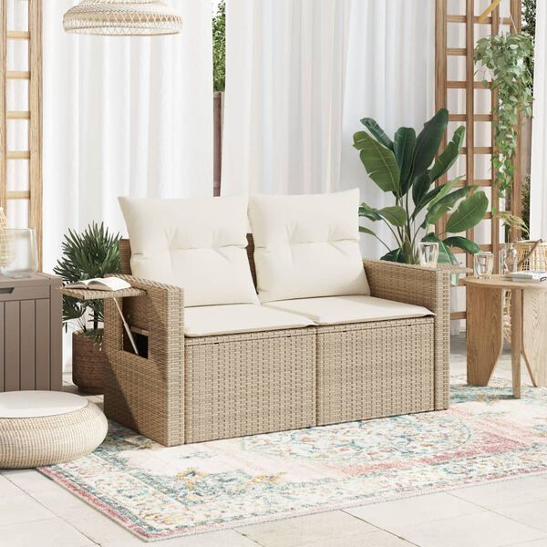 vidaXL Canap&eacute; de jardin avec coussins 2 places beige r&eacute;sine tress&eacute;e
