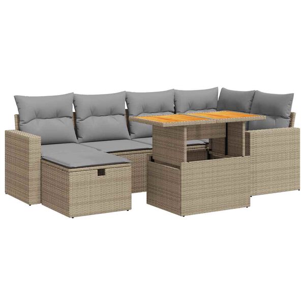vidaXL Salon de jardin avec coussins 8 pcs beige r&eacute;sine tress&eacute;e acacia