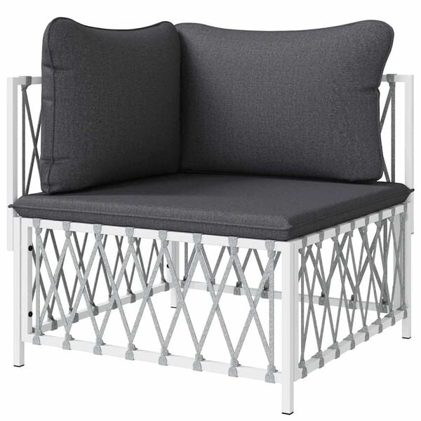 vidaXL Canap&eacute; d'angle de jardin avec coussins blanc tissu tiss&eacute;