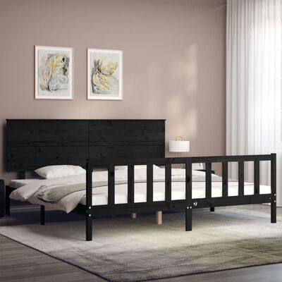 vidaXL Cadre de lit avec tête de lit noir 200x200 cm bois massif