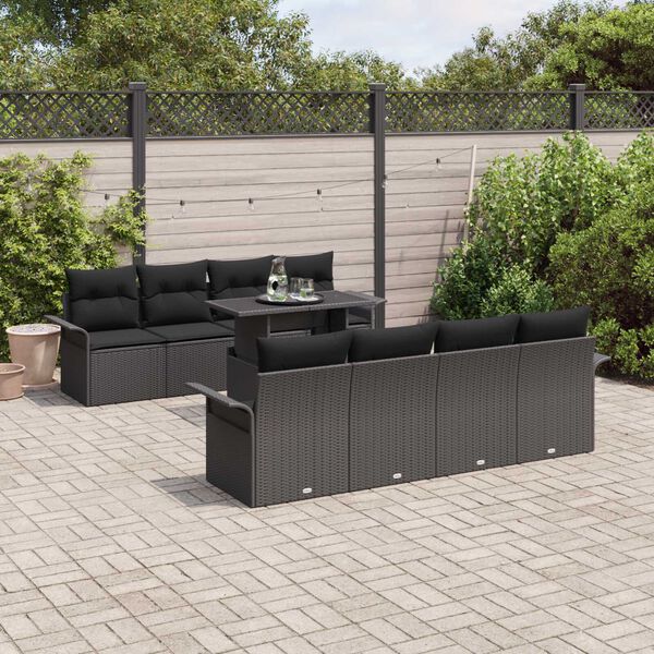 vidaXL Ensemble de canap&eacute; de jardin 9 pcs Noir Poly Rattan