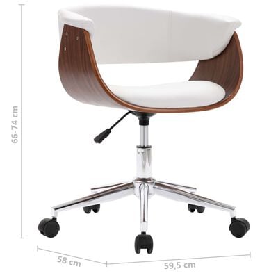 vidaXL Chaise pivotante de bureau Blanc Bois courbé et similicuir