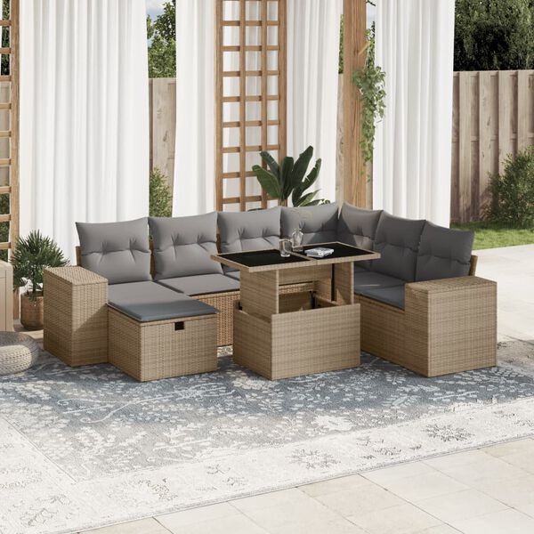 vidaXL Salon de jardin avec coussins 8 pcs beige r&eacute;sine tress&eacute;e