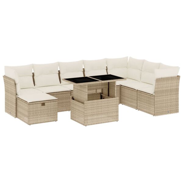 vidaXL Salon de jardin avec coussins 9 pcs beige r&eacute;sine tress&eacute;e