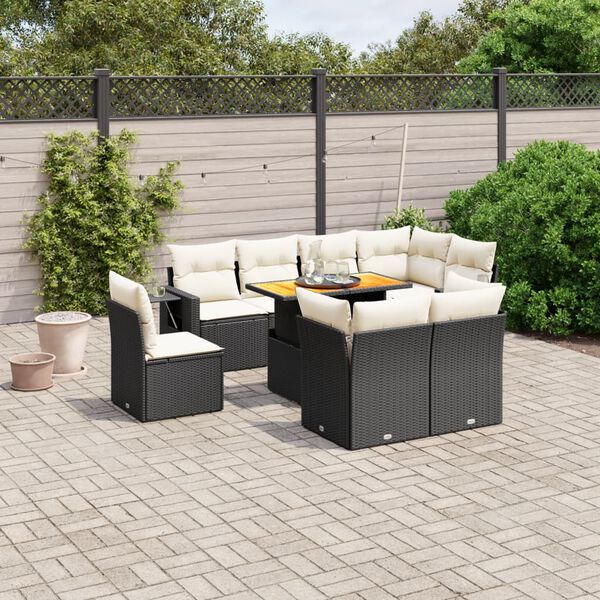 vidaXL Salon de jardin 9 pcs avec coussins noir r&eacute;sine tress&eacute;e