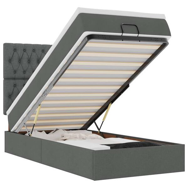 vidaXL Lit ottoman avec matelas et LED Gris fonc&eacute; 80x200cm tissu