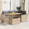 vidaXL Salon de jardin avec coussins 5 pcs beige r&eacute;sine tress&eacute;e acacia