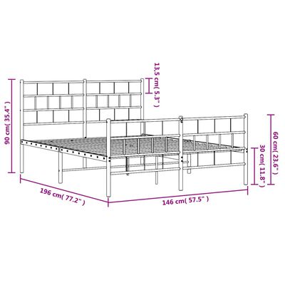 vidaXL Cadre de lit métal sans matelas et pied de lit blanc 140x190 cm