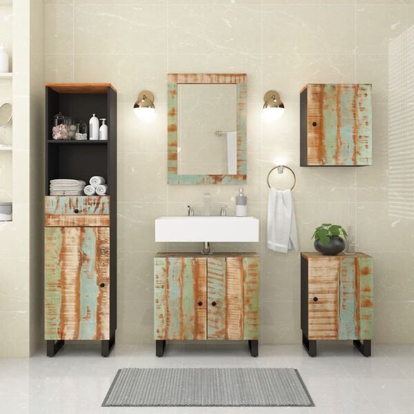 vidaXL Ensemble de meubles de salle de bain 5 pcs bois massif r&eacute;cup&eacute;r&eacute;