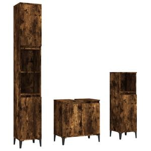 vidaXL Ensemble de meubles de salle de bain 3 pcs Ch&ecirc;ne fum&eacute;