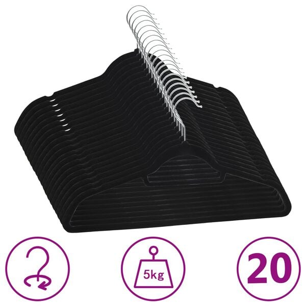 vidaXL Cintres antid&eacute;rapants 20 pcs Noir Velours