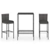 vidaXL Ensemble de bar de jardin 3 pcs et coussins R&eacute;sine tress&eacute;e Gris