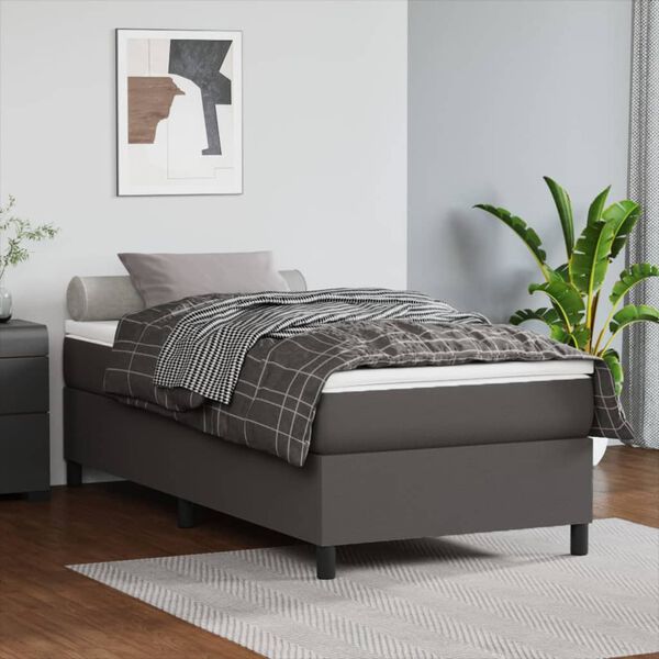 vidaXL Sommier &agrave; lattes de lit avec matelas Gris 80x200 cm Similicuir